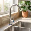 Grifo de Cocina Monomando Frío con Cuello de Cisne Giratorio 360 Grados, Grifo para Fregadero de Aleación de Zinc Cromado con Control de una Sola Palanca, Entrada Universal G1/2, Grifo de Agua Utilitario para Fregadero de Cocina, Lavadero, Barra, Lavabo Exterior