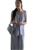 Talla Actualizada Estilo Coreano Simple Reductor de Edad Temperamento Suave Chaleco Camisa Mismo Color Versátil Casual Conjunto de Pantalones