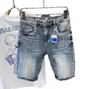 Shorts de mezclilla retro estilo americano, lavado de verano y acabado desgastado, corte recto holgado, nuevos shorts casuales de moda para hombre