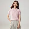 Camisa polo clásica de punto de cachemira para mujer, manga corta, corte holgado, trenzado clásico, top versátil y juvenil de nuevo estilo