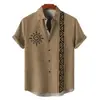 Lino Moda Hombre Patrón de Tortuga Verano Impresión 3D Transpirable Manga Corta Camisa Top Camisa de Verano Cuello