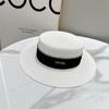 Moda Copa Plana Sombrero de Paja Transpirable Protector Solar Sombrero de Copa Tendencia para Mujer Sesión de Fotos Callejera Estilo Vacacional Sombrero de Paja Elegante Sombrero Parasol