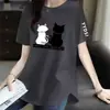 Desembaraço de E-commerce Transfronteiriço Marca Grande Etiqueta Cortada Camiseta Branca de Manga Curta para Mães de Meia-idade e Idosos Design Americano de Nicho Senso de Design Tamanho Plus