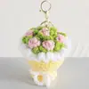 Ramo de Lana Tejido a Crochet Simulado Rosa Mini Ramo Tejido a Mano Colgante de Regalo Accesorios Llavero