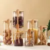 Contenedores de Almacenamiento de Comida Seca Jarra de Vidrio Hermética de Alto Borosilicato Recipientes de Cocina Almacenamiento de Café Azúcar Té Contenedor de Alimentos con Cuchara Tapa de Madera