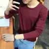Camiseta de manga larga gruesa con forro polar para hombre, cuello redondo, corte entallado, para otoño e invierno, color liso, cálida, ropa superior