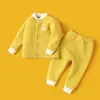 Conjunto de Roupa Íntima Térmica Abertura Frontal Espessa para Bebês e Crianças, Roupas Quentes Acolchoadas de Algodão para Recém-Nascidos, Tops de Outono e Inverno para Meninos e Meninas