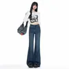 Laranja Juvenil # Jeans boca de sino estiloso e moderno com design desgastado para mulheres, corte justo, valoriza a silhueta e versátil