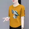 Comércio Exterior Transfronteiriço Comércio Exterior Último Estoque Grande Marca Etiqueta Cortada Camiseta de Manga Curta Feminina Solta Tamanho Grande Roupas Femininas Roupa para Mãe de Meia-idade Manga Curta