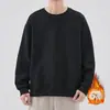 Moletom Masculino Gola Careca Cor Sólida Pesado Estilo Americano 300g, Outono e Inverno Forrado com Fleece Marca Tendência Branco Solto Casual Sem Capuz
