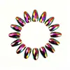 24 Peças de Comércio Exterior Transfronteiriço Mais Vendidas Nail Art 3D Formato de Losango Design Metálico Galvanizado Unhas Postiças Longas em Formato de Amêndoa Atacado