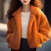 Casaco de Lã de Cordeiro Laranja para Mulheres, Estilo Europeu Quente Mais Vendido do Inverno de 2026, Jaqueta Curta de Pelo Espessa