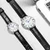 Relojes de Pareja, Elegantes Relojes de Cuarzo para Mujer, Esfera Redonda Correas de Cuero, Relojes para Hombre, Venta al por Mayor Transfronteriza