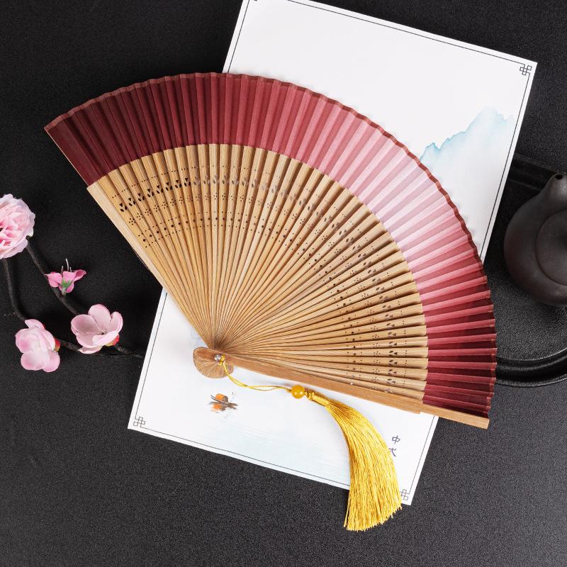 中国风结婚新娘拍照扇子道具渐变色舞蹈中式汉服旗袍古风晨拍折扇