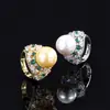 Anillo de Tesoro Verde Perla Blanca Dorada Obeida Incrustado Transfronterizo 2023 Anillo de Moda Retro Europeo y Americano para Mujer