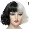 Peluca de Halloween 2024 nueva multicolor mitad negra mitad blanca peluca de cosplay fabricantes venta al por mayor cabello de generación
