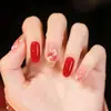 Wm-86 Dourado Vermelho Peônia Unhas Postiças Ponta Redonda Ano Novo Vermelho Estilo Chinês Unhas de Beleza 24 Peças Pontas de Unha Usáveis Venda por Atacado