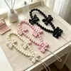 Corrente de Celular com Laço de Creme Estilo Coreano Pérola Coração Girly Celebridade da Internet Mesmo Estilo Pingente de Bolsa Chaveiro Ornamento