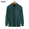 Camiseta de Algodón Gruesa de Manga Larga para Hombre, Primavera y Otoño, Estilo Casual Holgado, Color Sólido, Cuello Camisero, Bolsillos Reales, Ropa de Otoño