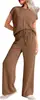 Nuevo Conjunto Europeo y Americano Primavera/Verano 2025 con Mangas Tres Cuartos, Pantalones Casuales de Trabajo para Mujer, Pantalones Largos Sueltos Adelgazantes