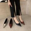 Sapatos de Salto Alto Femininos Cor Nude Couro Macio Salto Agulha Bico Fino Base Macia Francês Gentil Sapatos para Combinar com Saia Salto Baixo Sapatos de Camada Única para Mulheres