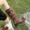 Hebilla de Cinturón Tacón Grueso Botas de Combate para Mujer 2026 Otoño Nuevo Estilo Botas Largas Hasta la Rodilla Botas Vaqueras Botas de Moda de Caballero
