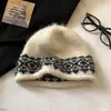 Gorro de tricô com padrão Fair Isle para mulheres, outono e inverno, estilo retrô, faz o rosto parecer menor, versátil, adequado para cabeças grandes, quente e oferece cobertura total