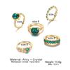 Anel Oval de Esmeralda Europeu e Americano Retro Cravejado com Diamantes Artístico Retro Elegante Simples Versátil Combinação de Anéis de Liga
