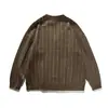 Yidao Vintage 25 Outono e Inverno Novo Retrô Listrado Maillard Cardigan Suéter Masculino Solto Casual Jaqueta de Tricô