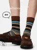 Meias Zhuji 86050 Primavera e Verão Listradas Estilo Coreano Ins Meias Femininas Meias Largas Sem Costura Tendência Meia Canoa Novo Modelo