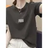 Camiseta de Algodón Cepillado Estilo Nuevo 2026 Hombro Normal Manga Corta para Mujer, Camiseta Base Gruesa Versátil de Moda Casual Color Gris Carbón