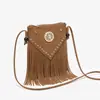 Estilo Exótico Primavera y Verano Nueva Moda Remache Cuero Suave Casual Remache Borla Bolso de Hombro Único Bolso Cruzado Bolso de Mujer