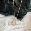 Colar de Fritillaria natural polido liso estilo retrô francês pingente de concha oval joia de corrente para suéter feminina