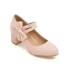 Novos sapatos femininos de comércio exterior 2019 com saltos grossos, fivela de uma tira, design de corte baixo, sapatos femininos de tamanho grande, sempre em estoque