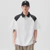 Roupas Masculinas Xintang Camisa polo patchwork com gola para homens, novo casual de verão estilo japonês marca da moda para estudantes