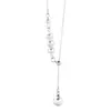 Collar de Perlas Personalizado Venta Directa de Fábrica para Mujer, Diseño Ajustable en Forma de Y, Cadena Versátil para Clavícula, Acero de Titanio, Conserva el Color