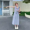 Vestido Ligero Azul Claro de Verano 2026 Estilo Chica Fresca con Cuello y Decoración de Corbata, Cintura con Cordón, Vestido Camisero sin Mangas, Moderno