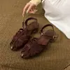 Sandálias Romanas Planas de Bico Fino Tecidas Estilo Retro Francês Chuyuji para Mulheres, Uso Externo de Verão, Design de Nicho, Tiras Versáteis