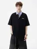Camisa Falsa de Dos Piezas Estilo Americano con Cuello, Polo de Manga Corta para Hombre, Marca de Moda, Corte Holgado, Camiseta Casual con Parches de Media Manga para Hombre