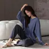 [Tejido de gofre 100% algodón] Conjunto de algodón puro para primavera y otoño que se puede usar en exteriores como ropa de casa, Pijama casual de manga larga 100% algodón para mujer