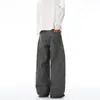 Calça Jeans Masculina Casual Retrô Americana com Listras, Modelagem Solta Emagrecedora, Perna Larga Estilo Cimitarra, Comprimento no Chão