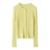 Cárdigan de punto para mujer Yangzi alemán de 18 gauge, 60 hilos, cuello redondo, acanalado, con botones, corte ajustado, chaqueta de punto, camisa para el aire acondicionado para primavera y verano