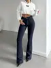 2026 Jeans Feminino Elegante de Caimento Justo Estilo Americano Tendência Flare Confortável Jeans Longo de Caimento Justo para Comércio Exterior da Amazon