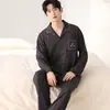 Pijama atacado de manga longa e calça longa para mulheres, novo tecido de algodão stretch de outono, cardigã masculino com gola de lapela, roupa para casa para casais