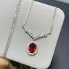 Collar de Granate Rojo Natural Plata de Ley s925 Incrustado Galvanizado Cuerpo Completo Color Fuego Super Brillante Piedra Principal 6*8mm
