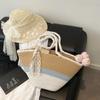 Verano Nuevo Contraste de Color Gran Capacidad Bolso Tejido de un Solo Hombro para Mujer, Bolso Tote para Vacaciones en la Playa, Bolso Tote Casual Estilo Bosque