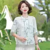 2026 Nova Camisa de Chiffon Estilo Chinês com Manga Três Quartos para Mães, Roupa de Verão Estilosa para Mulheres de Meia-Idade e Idosas, Top Elegante da Moda para Senhoras