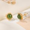 Pendientes de jaspe Hotan chapados en oro y plata de ley S925, redondos, exquisitos, sencillos, de moda, con personalidad retro.