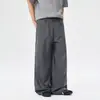 Calça Casual Listrada Plissada Unissex Outono Retro Tendência Marca Caimento Longo até o Chão Calça Longa Solta Americana