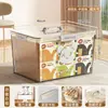 Caixa de armazenamento transparente de desenho animado para uso doméstico, para lanches, brinquedos e roupas, grande capacidade, com tampa, caixa de armazenamento de plástico selada